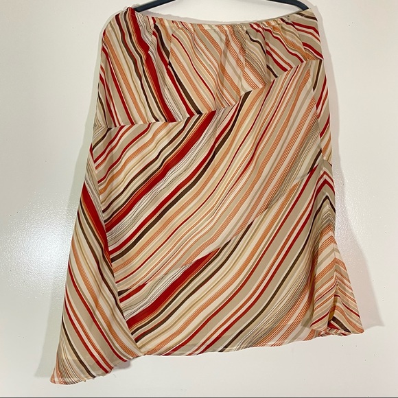 Lane Bryant BURNT ORANGE & BROWN diagonal stripe asymmetrical skirt with lining. - Picture 2 of 5